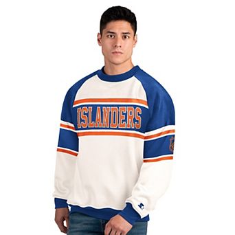 Men's Starter White New York Islanders Defense Fleece Crewneck Sweatshirt