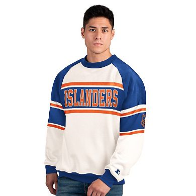 Men's Starter White New York Islanders Defense Fleece Crewneck Sweatshirt