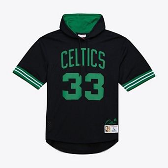 Men's Mitchell & Ness Larry Bird Black Boston Celtics Mesh Name & Number Short Sleeve Hoodie