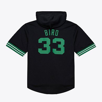 Men's Mitchell & Ness Larry Bird Black Boston Celtics Mesh Name & Number Short Sleeve Hoodie