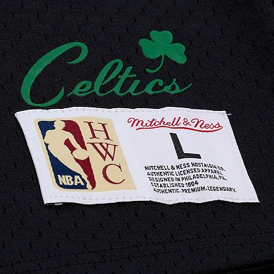 Men's Mitchell & Ness Larry Bird Black Boston Celtics Mesh Name & Number Short Sleeve Hoodie