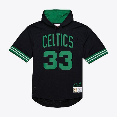 Men's Mitchell & Ness Larry Bird Black Boston Celtics Mesh Name & Number Short Sleeve Hoodie