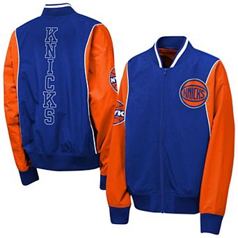 Youth Outerstuff Blue/Orange New York Knicks Two-Pointer Full-Zip Windbreaker