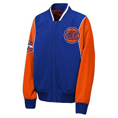 Youth Outerstuff Blue/Orange New York Knicks Two-Pointer Full-Zip Windbreaker