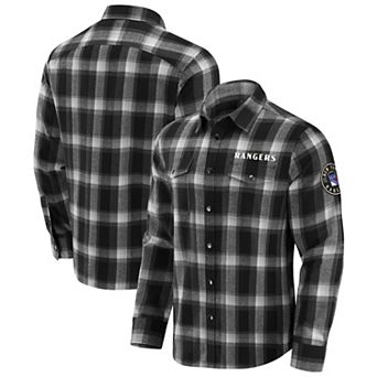 Men's Darius Rucker Collection by Fanatics Black New York Rangers Flannel Plaid Full-Snap Shirt