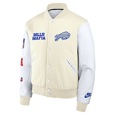 Men's Nike White Buffalo Bills 2025 Rivalries Collection Full-Snap Varsity Jacket