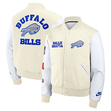 Men's Nike White Buffalo Bills 2025 Rivalries Collection Full-Snap Varsity Jacket