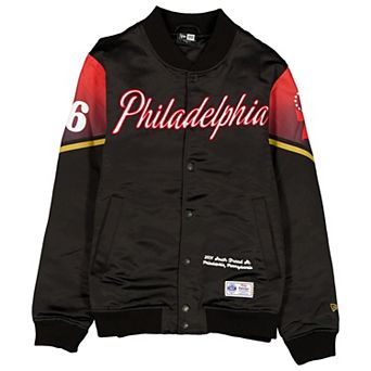 Men's New Era Black Philadelphia 76ers 2025/26 City Edition Full-Snap Satin Jacket
