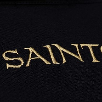Women's Mitchell & Ness Black New Orleans Saints Cropped Long Sleeve Rugby Polo