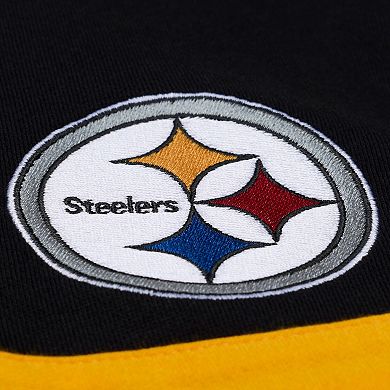 Women's Mitchell & Ness Black Pittsburgh Steelers Cropped Long Sleeve Rugby Polo