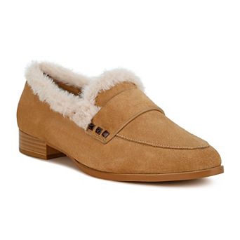 Rag & Co Allie Women's Genuine Suede Faux Fur Trim Loafers