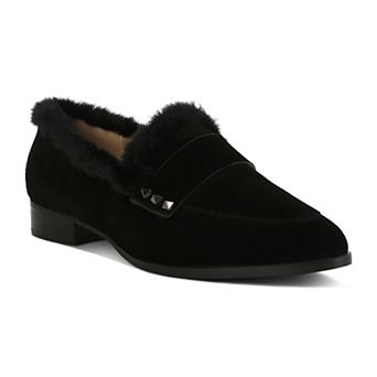 Rag & Co Allie Women's Genuine Suede Faux Fur Trim Loafers