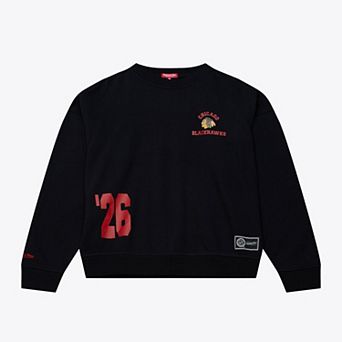 Women's Mitchell & Ness Black Chicago Blackhawks Crewneck Sweatshirt