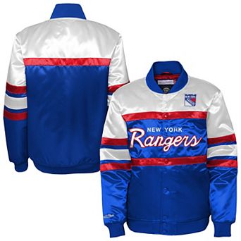 Youth Mitchell & Ness Blue New York Rangers Satin Raglan Full-Snap Jacket