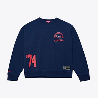 Women's Mitchell & Ness Navy Washington Capitals Crewneck Sweatshirt