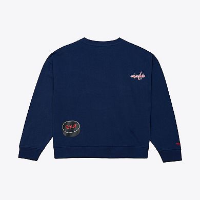 Women's Mitchell & Ness Navy Washington Capitals Crewneck Sweatshirt