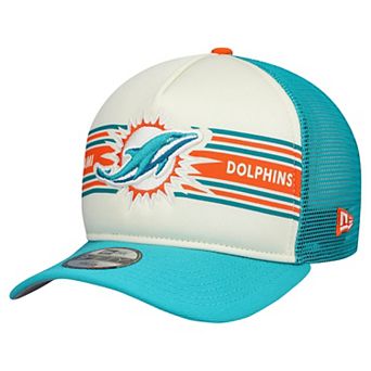 Youth New Era Cream/Aqua Miami Dolphins Banner 9FIFTY A-Frame Adjustable Trucker Hat