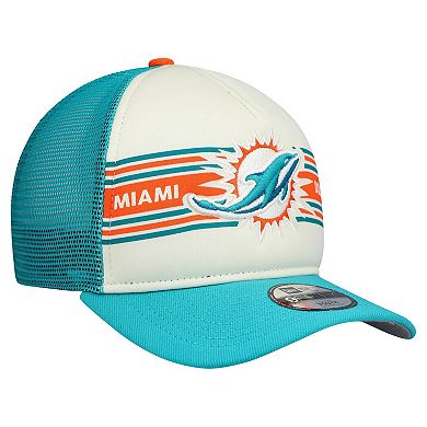Youth New Era Cream/Aqua Miami Dolphins Banner 9FIFTY A-Frame Adjustable Trucker Hat