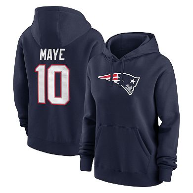 Women's Nike Drake Maye Navy New England Patriots Player Name & Number Fleece Hoodie
