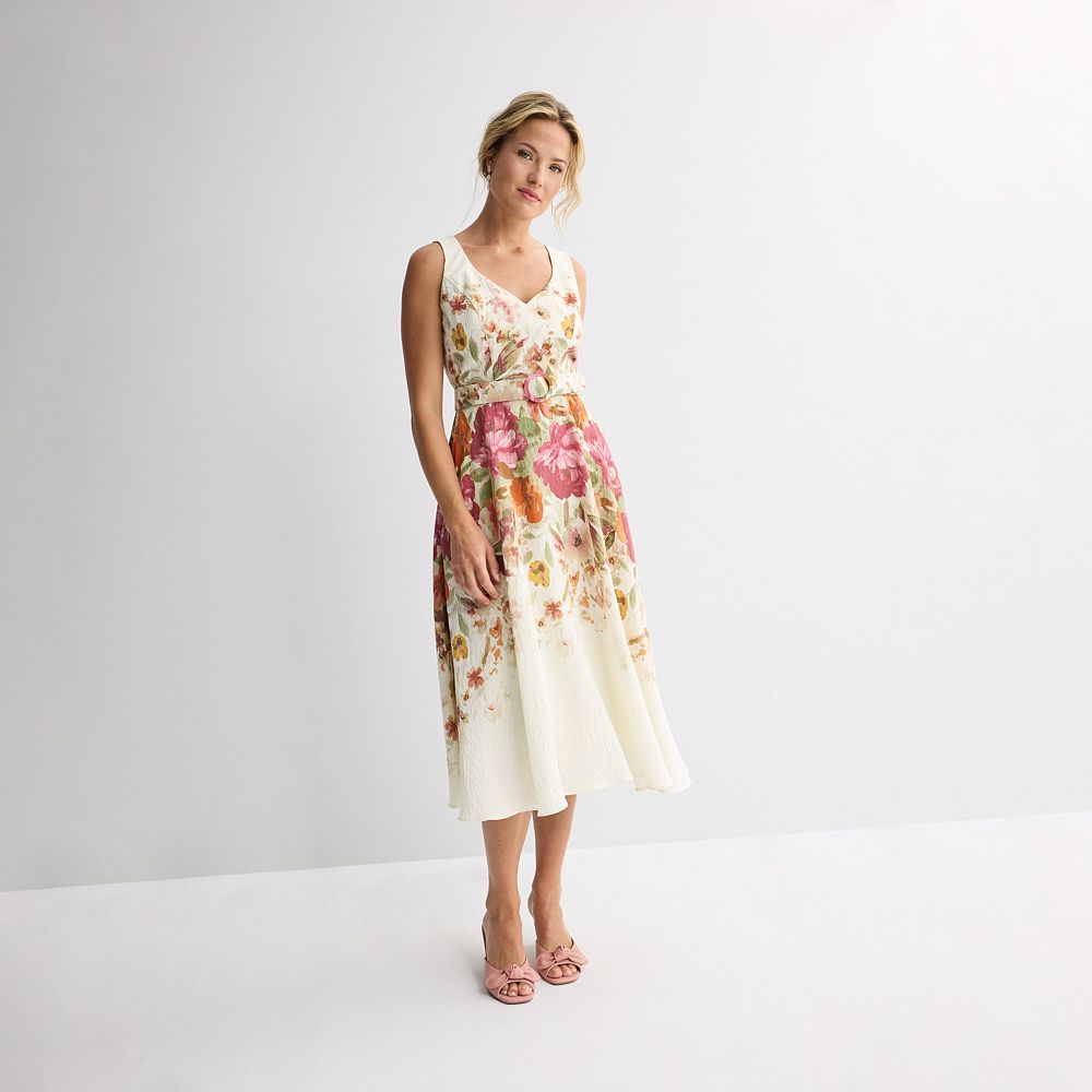 maison tara dresses Provence Dress in Natural, from Mii NATURAL / M fabric waist tie ribbon Maison Tara Women's Floral Placement