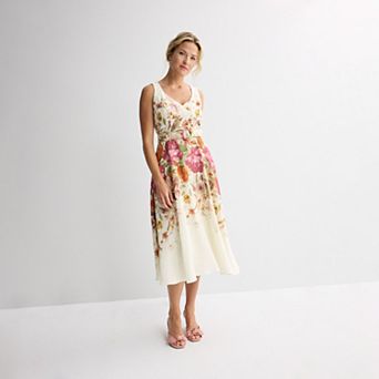 Women's Maison Tara Floral Printed Belted Fit & Flare Midi Dress