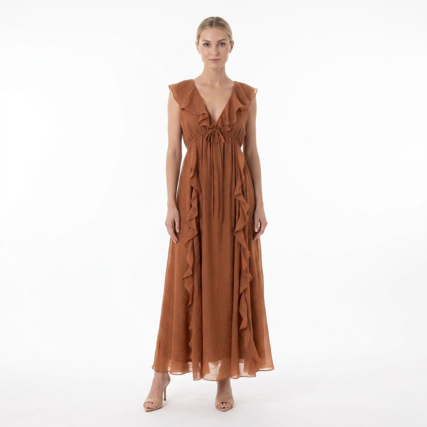Женские платья Maison Tara Ruffle Front Crinkle Voile Maxi Dress