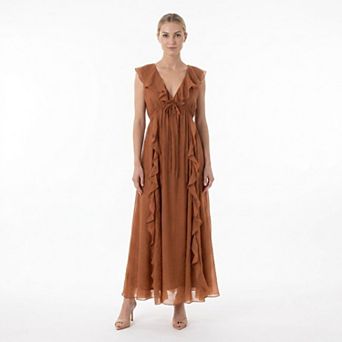 Women's Maison Tara Ruffle Front Crinkle Voile Maxi Dress
