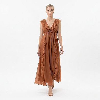 Women's Maison Tara Ruffle Front Crinkle Voile Maxi Dress