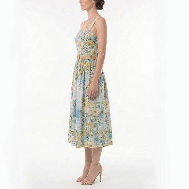 Women's Maison Tara Printed Linen Belted Midi Sundress