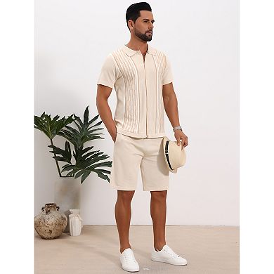 Men's 2 Pieces Sets Summer Short Sleeve Polo Shirt & Shorts Printed Knit Outfits