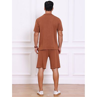 Men's 2 Pieces Sets Summer Short Sleeve Polo Shirt & Shorts Printed Knit Outfits