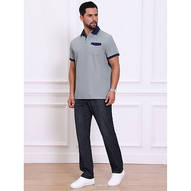 Men's Golf Shirt Short Sleeve Western Retro Stretch Color-Block Business Polo Shirt