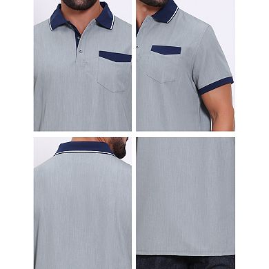 Men's Golf Shirt Short Sleeve Western Retro Stretch Color-Block Business Polo Shirt