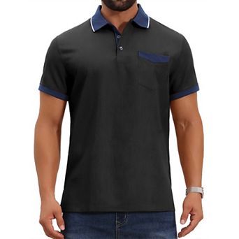 Men's Golf Shirt Short Sleeve Western Retro Stretch Color-Block Business Polo Shirt