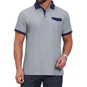 Men's Golf Shirt Short Sleeve Western Retro Stretch Color-Block Business Polo Shirt