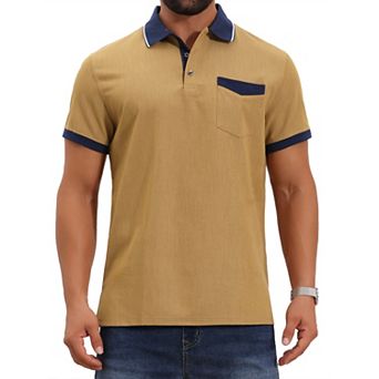 Men's Golf Shirt Short Sleeve Western Retro Stretch Color-Block Business Polo Shirt