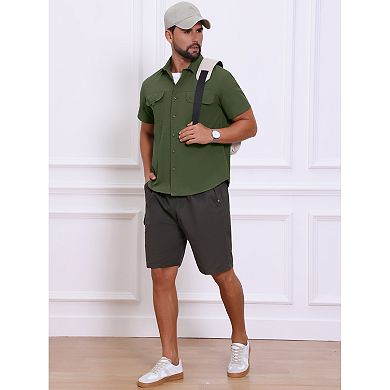 Men's Solid Cargo Shirt Two Chest Pockets Short Sleeve Button Down Utility Shirts