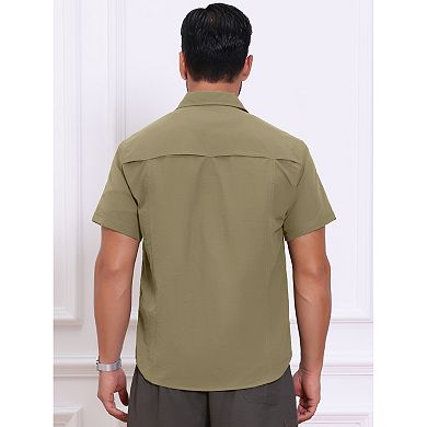 Men's Solid Cargo Shirt Two Chest Pockets Short Sleeve Button Down Utility Shirts