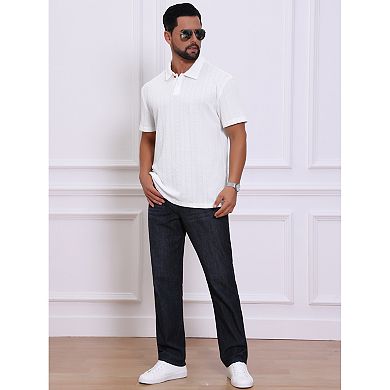 Men's Jacquard Texture Shirts Short Sleeve Button Down Collared Business Polo Shirt