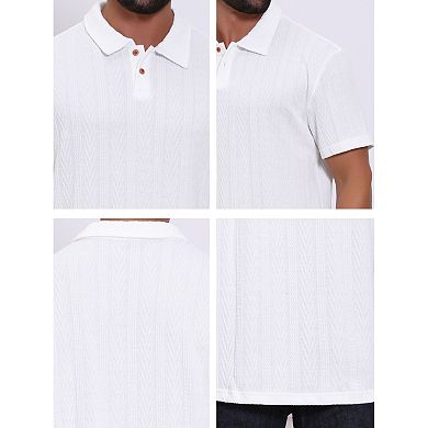 Men's Jacquard Texture Shirts Short Sleeve Button Down Collared Business Polo Shirt