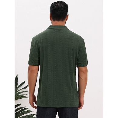 Men's Jacquard Texture Shirts Short Sleeve Button Down Collared Business Polo Shirt