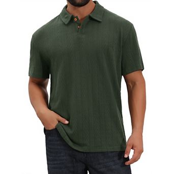 Men's Jacquard Texture Shirts Short Sleeve Button Down Collared Business Polo Shirt