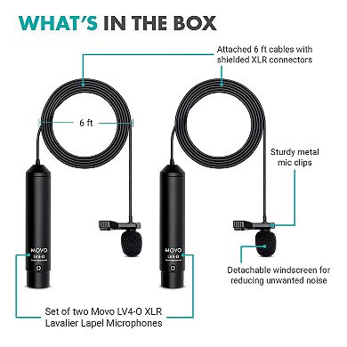 Movo LV4-O2 Omnidirectional Lavalier Mic Set - XLR Phantom Powered