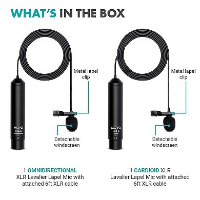 Movo LV4-C Cardioid XLR Lavalier Microphone - Phantom Powered