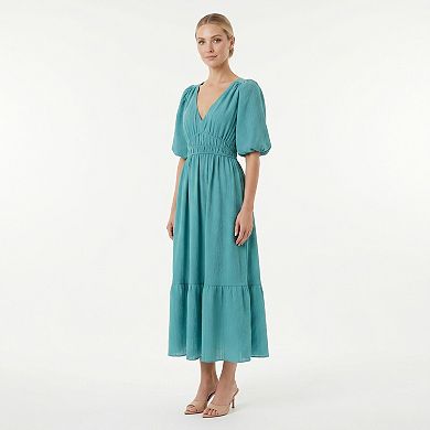 Women's Maison Tara Puff Sleeve Wave Crepe Midi Dress
