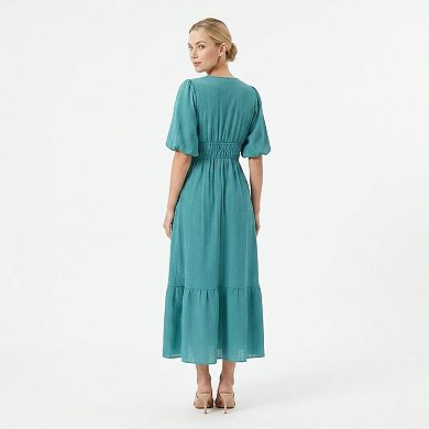 Women's Maison Tara Puff Sleeve Wave Crepe Midi Dress