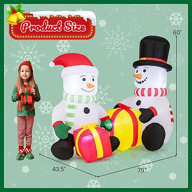 Gymax 5FT Long Christmas Inflatables LED Lighted Xmas Double Inflatable Snowmen