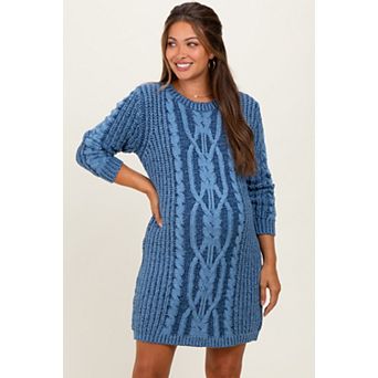 Maternity Two Tone Cable Knit Mini Sweater Dress
