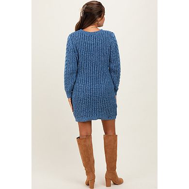 Maternity Two Tone Cable Knit Mini Sweater Dress