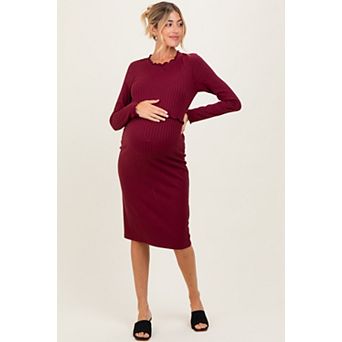 Maternity Ribbed Knit Long Sleeve Nursing Dress